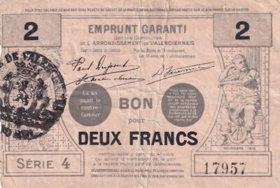 France 2-franc emergency note - November 1915 - Valenciennes - Series 4