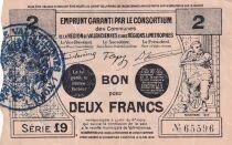 France 2-franc emergency note - November 1917 - Valenciennes - Series 19