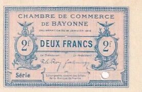 France 2 Francs  - Chambre de Commerce de Bayonne - 1915 - Annul�