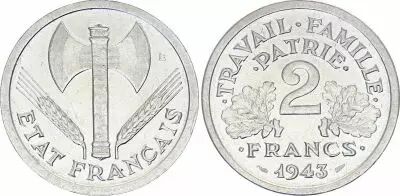 France 2 Francs  - French state - 1943