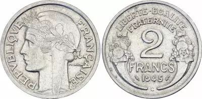 France 2 Francs  - French state - 1945