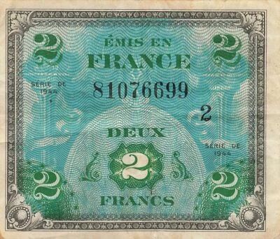 France 2 Francs - Allied Military Currency - 1944 - Serial 2
