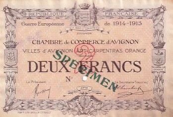 France 2 Francs - Avignon Chamber of Commerce - 1914 - Specimen