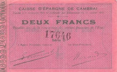France 2 Francs - Caisse d\'Epargne de Cambrai - S�rie D2