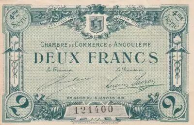 France 2 Francs - Chamber of  Commerce - Angoul�me -  1915