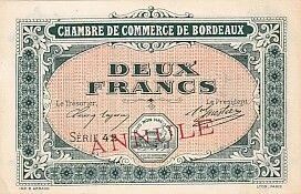 France 2 Francs - Chamber of Commerce - Bordeaux - 1917 - Cancel