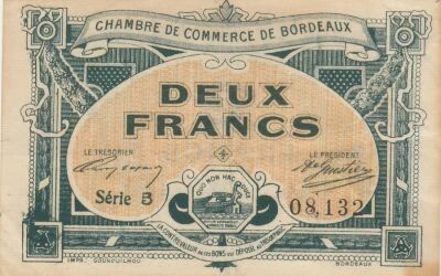 France 2 Francs - Chamber of Commerce - Bordeaux - 1917