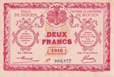 France 2 Francs - Chamber of Commerce - Rouen - 1916
