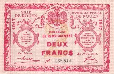 France 2 Francs - Chamber of Commerce - Rouen - 1917