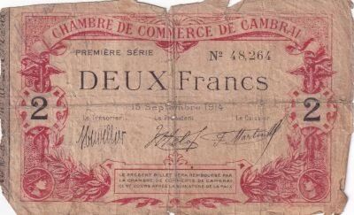 France 2 Francs - Chamber of Commerce Cambrai  - 15-09-1914 - 1�re S�rie