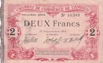 France 2 Francs - Chamber of Commerce Cambrai  - 15-09-1914 - 3&egrave;me S&eacute;rie