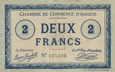France 2 Francs - Chambre de Commerce - Amiens - 1915