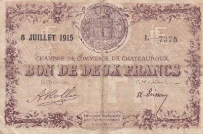 France 2 Francs - Chambre de Commerce - Ch�teauroux - 1915 - S�rie L