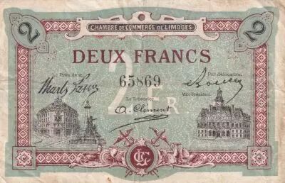 France 2 Francs - Chambre de commerce - Limoges -  1918