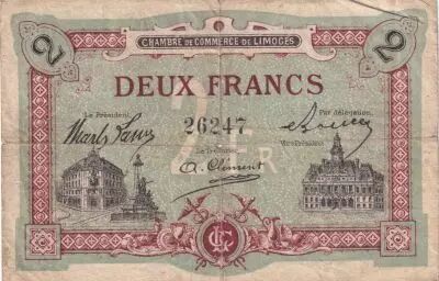 France 2 Francs - Chambre de commerce - Limoges -  1918