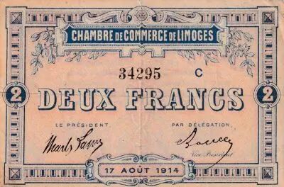 France 2 Francs - Chambre de Commerce - Limoges  17-08-1914 - S�rie C