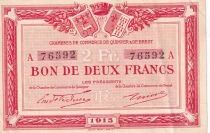 France 2 Francs - Chambre de Commerce - Quimper et Brest- 1915 - Série A