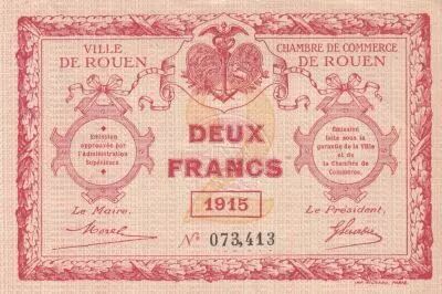 France 2 Francs - Chambre de commerce - Rouen - 1915 - Serial 073