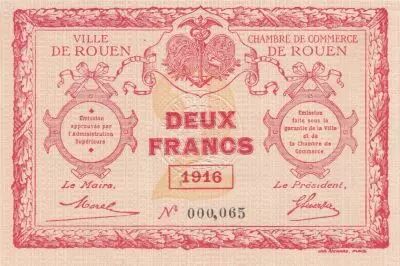 France 2 Francs - Chambre de commerce - Rouen - 1916 - Small Number