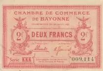 France 2 Francs - Chambre de Commerce de Bayonne - 26-08-1921 - Série KKK