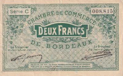 France 2 Francs - Chambre de Commerce de Bordeaux - 1914 - S�rie C