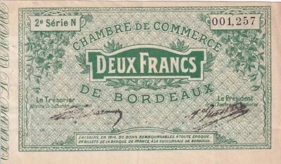 France 2 Francs - Chambre de Commerce de Bordeaux 1914 - 2�me S�rie N