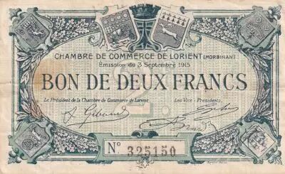 France 2 Francs - Chambre de commerce de Lorient - 1915