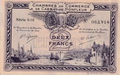 France 2 Francs - Chambres de Commerce de Caen et de Honfleur - 1915-1920 S�rie 0.01 N� 063,918