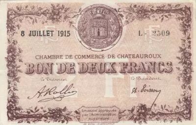 France 2 Francs - Chateauroux Chamber of Commerce - 08-07-1915 - Serial L