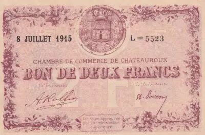 France 2 Francs - Ch�teauroux Chamber of Commerce 1915 - aUNC