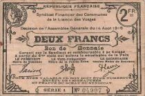 France 2 Francs - Cities of Vosges - 14-08-1916 - Serial 1