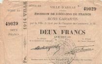 France 2 Francs - City of Arras - 29-08-1914 - Serial BB