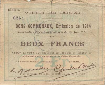 France 2 Francs - City of Douai - 30-08-1914
