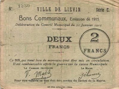 France 2 Francs - City of Li�vin - 31-01-1915 - Serial C