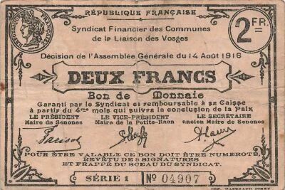 France 2 Francs - Communes de la Liaison des Vosges - 14-08-1916 - S�rie 1