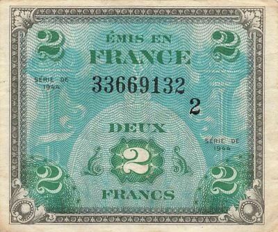 France 2 Francs - Drapeau - 1944 - S�rie 2