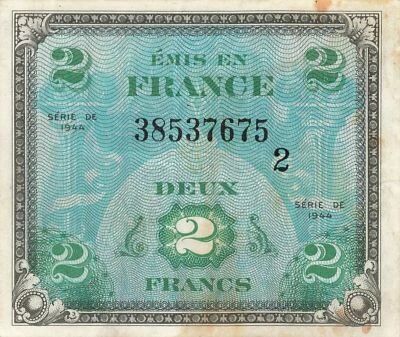 France 2 Francs - Drapeau - 1944 - S�rie 2