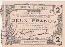 France 2 Francs - Fourmies - Bon R&eacute;gional - 08-05-1916 - S&eacute;rie 3