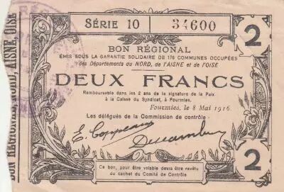 France 2 Francs - Fourmies - Regional Coupon  - 08-05-1916 - Serial 10