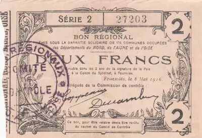France 2 Francs - Fourmies - Regional Coupon  - 08-05-1916 - Serial 2