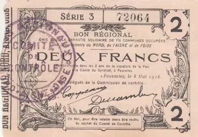 France 2 Francs - Fourmies - Regional Coupon  - 08-05-1916 - Serial 3
