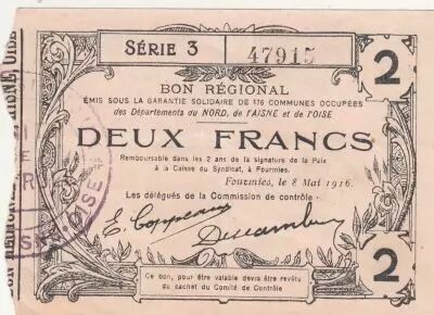 France 2 Francs - Fourmies - Regional Coupon  - 08-05-1916 - Serial 3