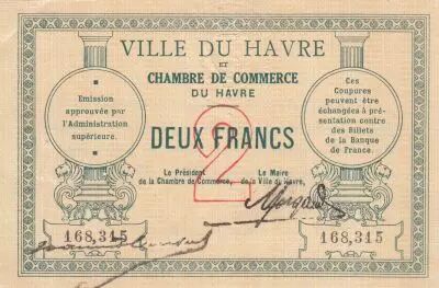 France 2 Francs - Le Havre Chamber of Commerce- 1914 - Number 168315