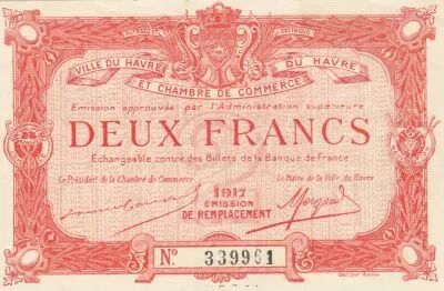 France 2 Francs - Le Havre Chamber of Commerce- 1917 - Replacement emission