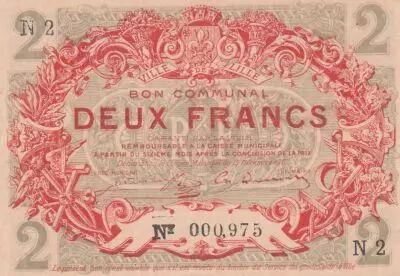 France 2 Francs - Lille Chamber of Commerce- 1917 - Number 000,975