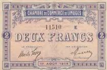 France 2 Francs - Limoges - Chamber of Commerce - 17-04-1914 - Serial E