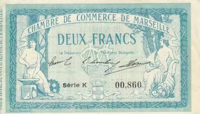 France 2 Francs - Marseille - Chamber of Commerce - 12-09-1914 - Serial K