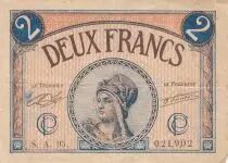 France 2 Francs - Paris Chamber of Commerce - 1920 - Serial S.A.95