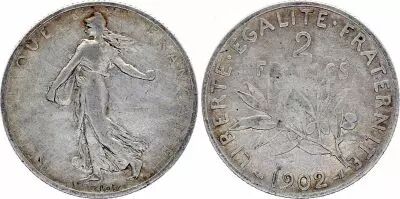 France 2 Francs - Semeuse - 1902 - Argent