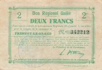 France 2 Francs - Unified Regional Bill - City of Fresnoy-le-Grand
